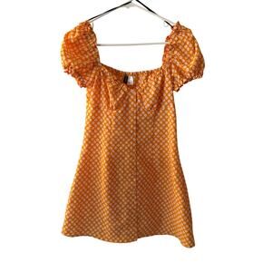 H&M Divided Dress Button Down Puff Sleeve Peasant Sundress Orange and White S